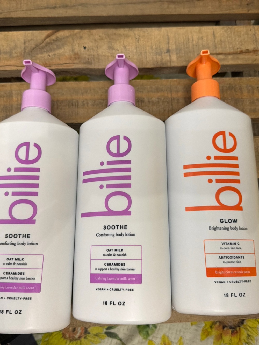 3- Billie body lotion. Soothe and Glow